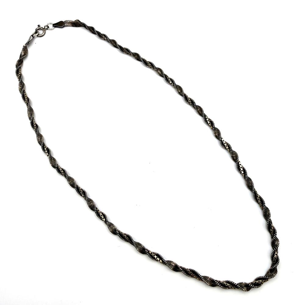VTG SU 925 Sterling Silver Chain Ornate Double Twisted Rope Made in Italy 18"